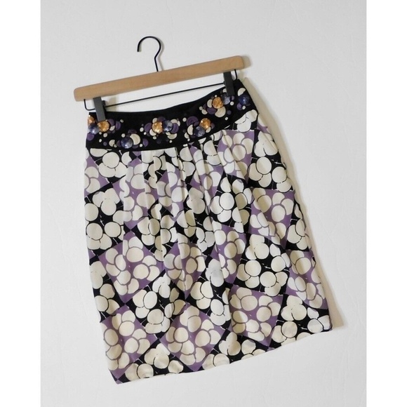 Anthropologie FLOREAT Silk Ocean Mist Embroidered Skirt Sequins Dots Bubbles 2 - Picture 3 of 14